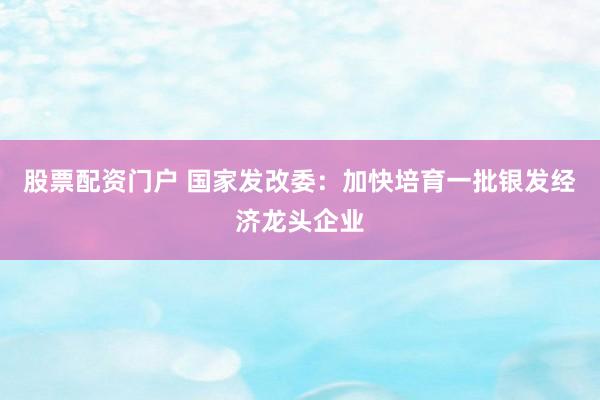 股票配资门户 国家发改委：加快培育一批银发经济龙头企业