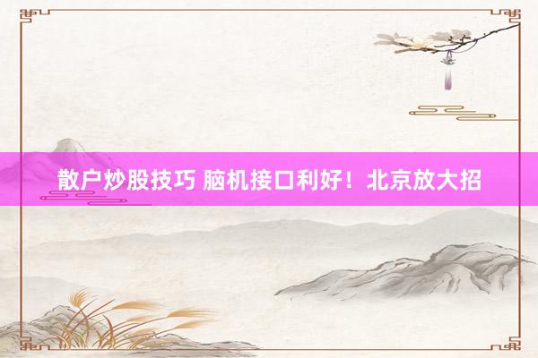 散户炒股技巧 脑机接口利好！北京放大招