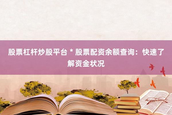 股票杠杆炒股平台 * 股票配资余额查询：快速了解资金状况