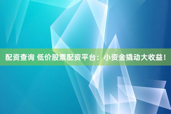 配资查询 低价股票配资平台：小资金撬动大收益！
