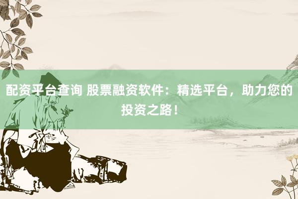 配资平台查询 股票融资软件：精选平台，助力您的投资之路！