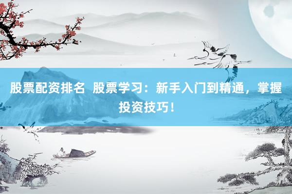 股票配资排名  股票学习：新手入门到精通，掌握投资技巧！