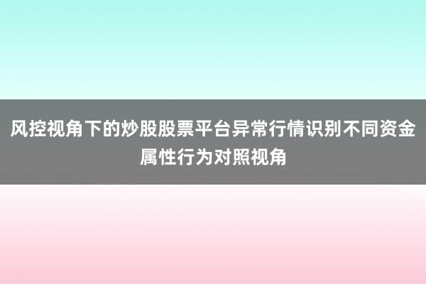 风控视角下的炒股股票平台异常行情识别不同资金属性行为对照视角
