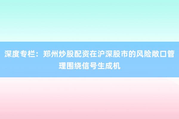深度专栏：郑州炒股配资在沪深股市的风险敞口管理围绕信号生成机