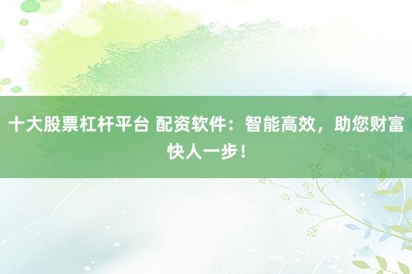 十大股票杠杆平台 配资软件：智能高效，助您财富快人一步！