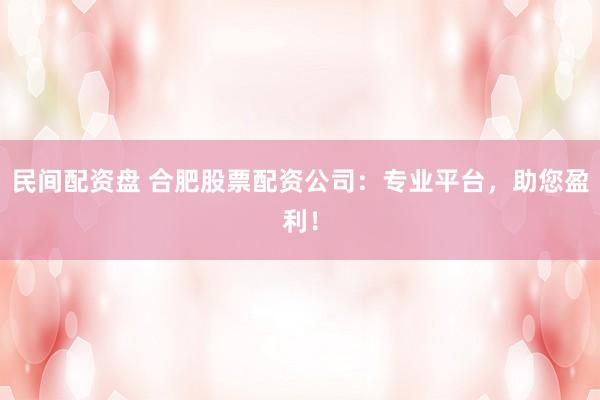 民间配资盘 合肥股票配资公司：专业平台，助您盈利！