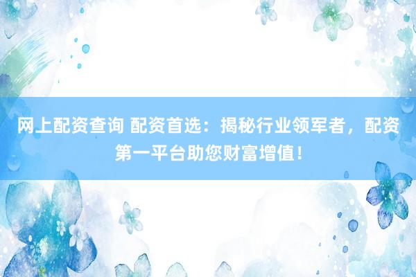 网上配资查询 配资首选:揭秘行业领军者,配资第一平台助您财富增值!