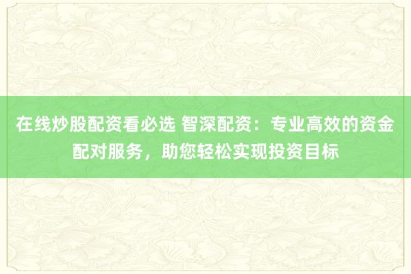 在线炒股配资看必选 智深配资：专业高效的资金配对服务，助您轻松实现投资目标